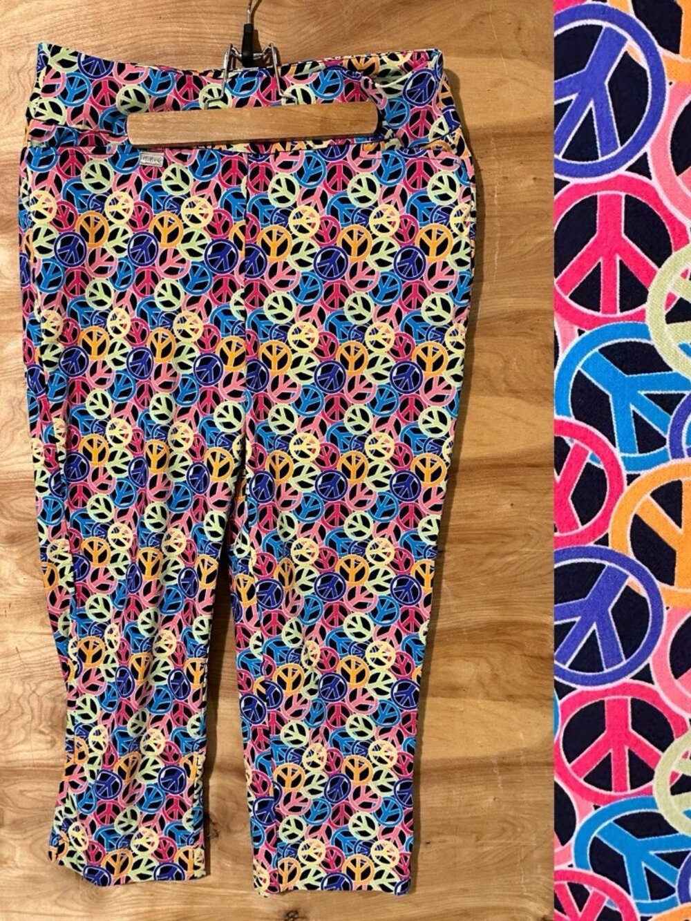 Lulu-B Woman Sz 14 Crop Pants Peace Hippie Love Colorful Bright